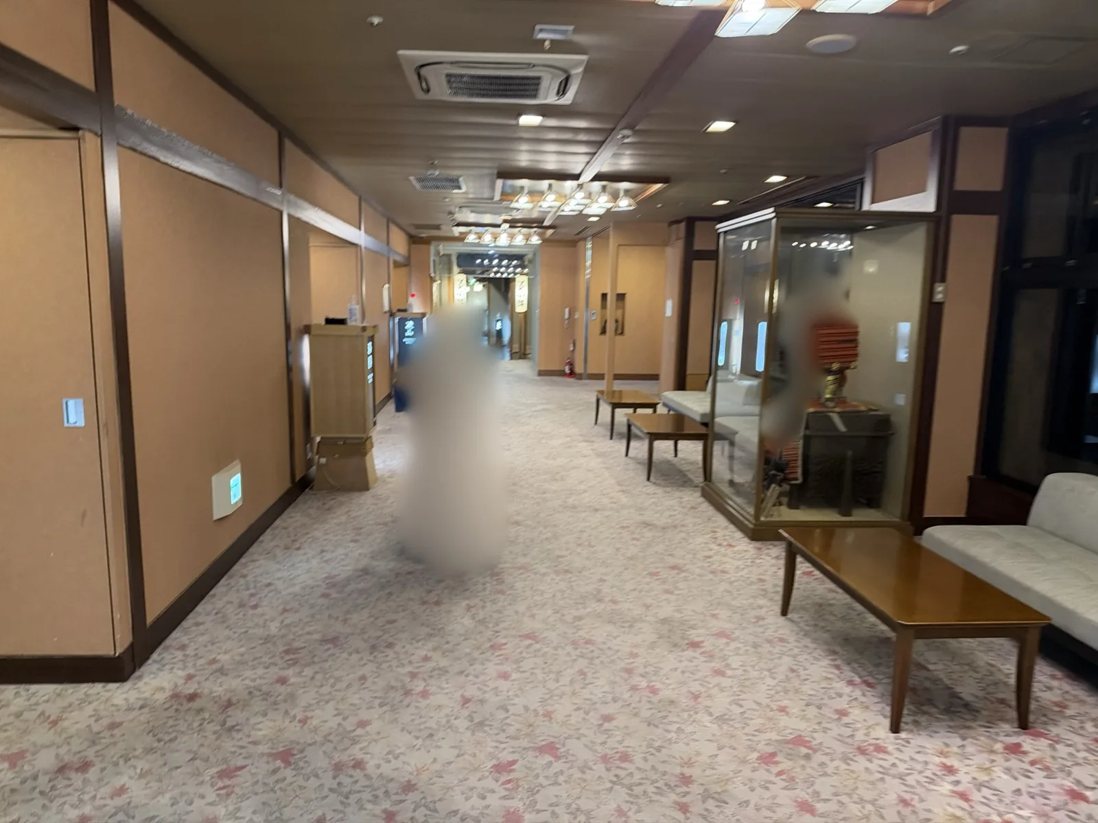 館内の廊下に置かれたソファとテーブル